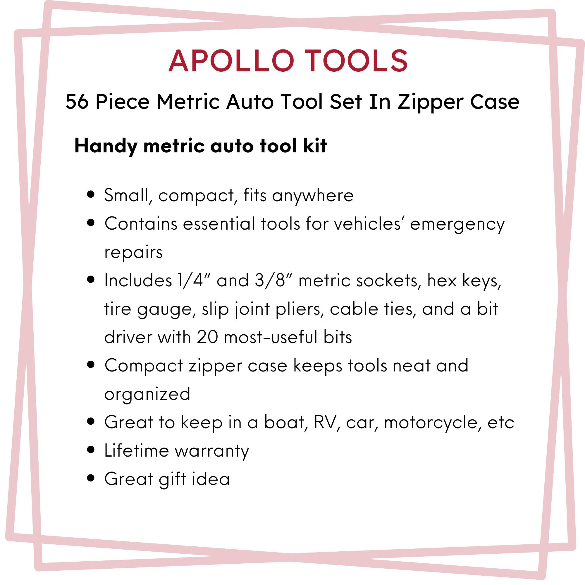56 Piece Metric Auto Tool Set In Zipper Case - DT9775